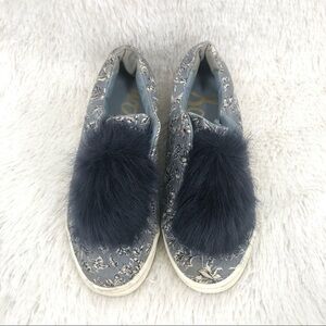 SAM EDELMAN Women’s Size 8 Leya Blue, Gray & White Pom Pom Sneakers